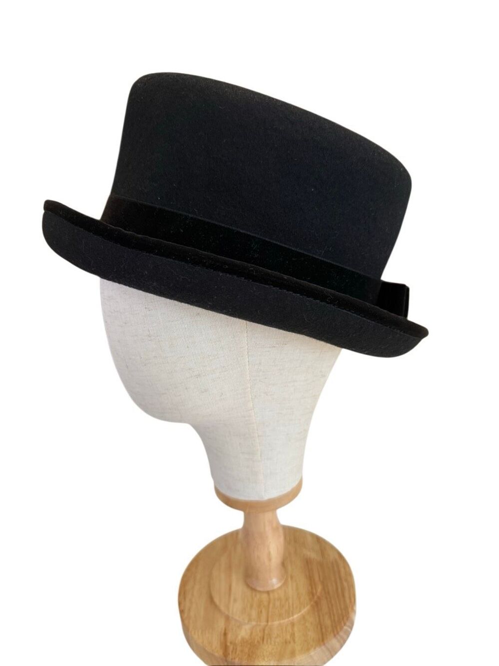 Eric Javitz Black Wool Felt Top Hat Velvet Trim Romantic Goth Victorian Luxury - Picture 1 of 8